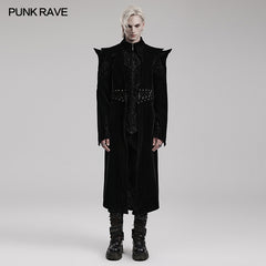 WY-1570XCM Punk Rave Gothic Coat Long black Velvet Victorian Trench with Spiked Shoulders