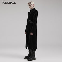 WY-1570XCM Punk Rave Gothic Coat Long black Velvet Victorian Trench with Spiked Shoulders