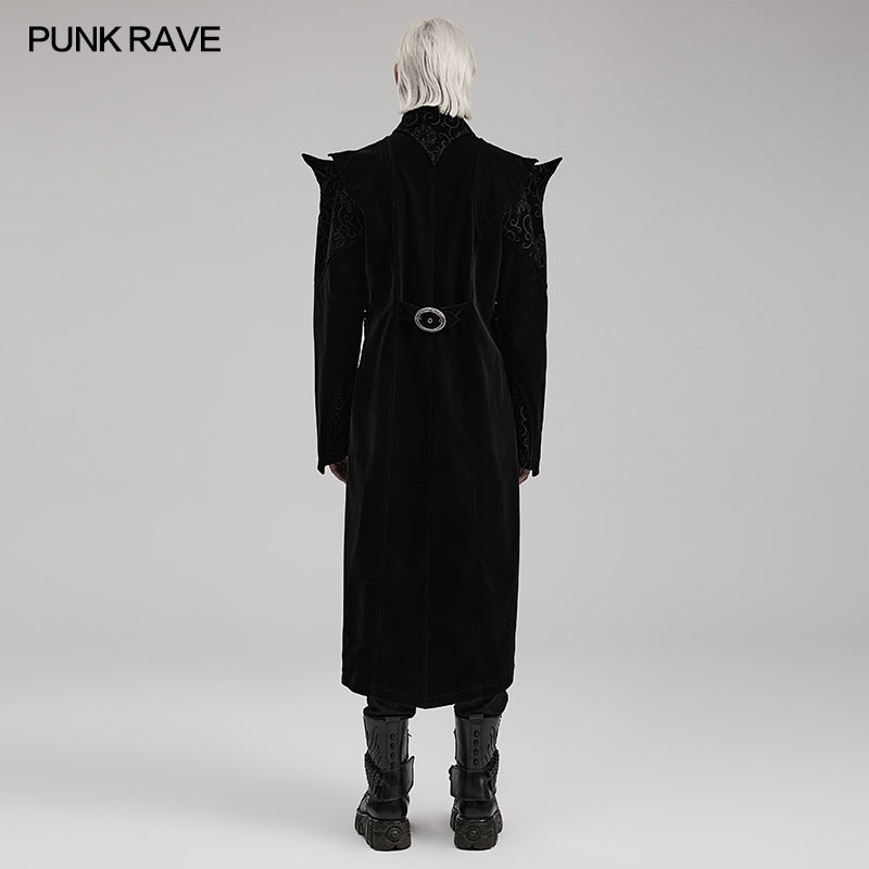 WY-1570XCM Punk Rave Gothic Coat Long black Velvet Victorian Trench with Spiked Shoulders