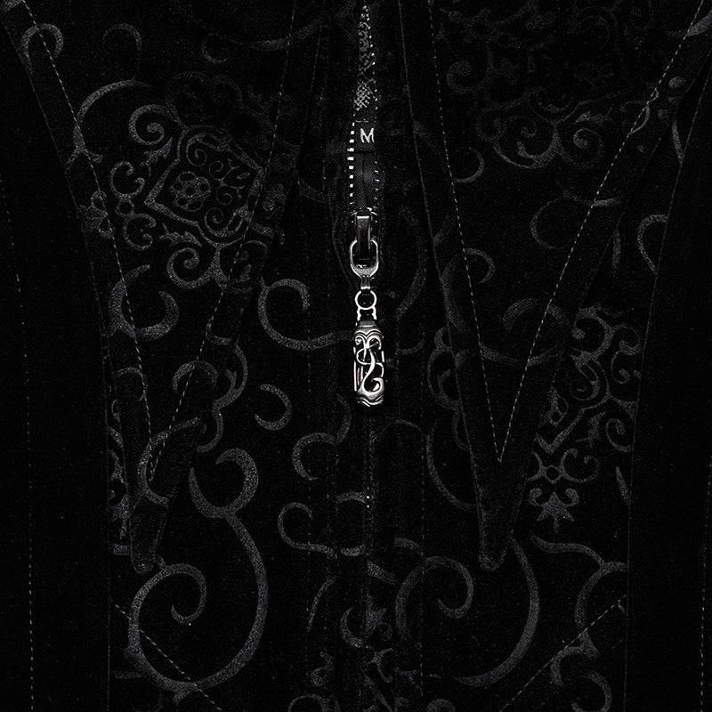 WY-1570XCM Punk Rave Gothic Coat Long black Velvet Victorian Trench with Spiked Shoulders?-??Punk Rave Clothing