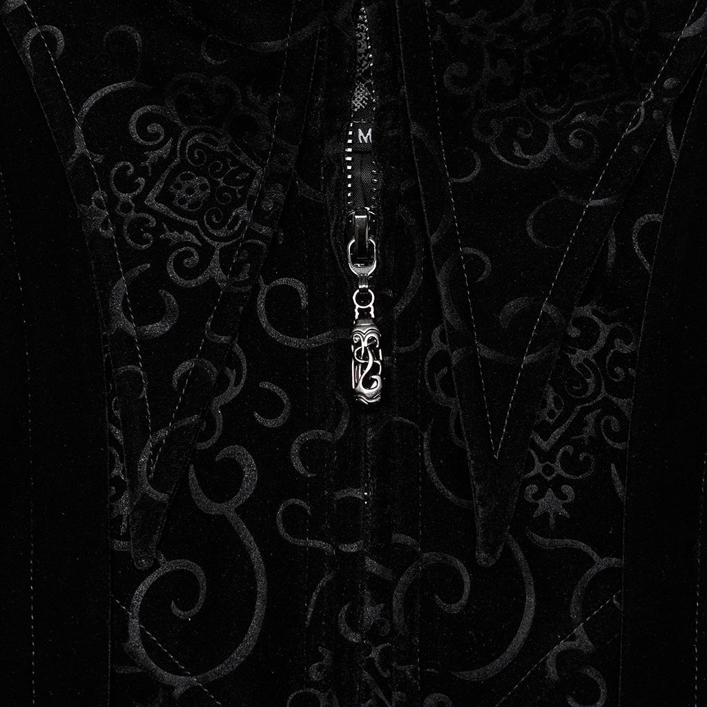 WY-1570XCM Punk Rave Gothic Coat Long black Velvet Victorian Trench with Spiked Shoulders?-??Punk Rave Clothing