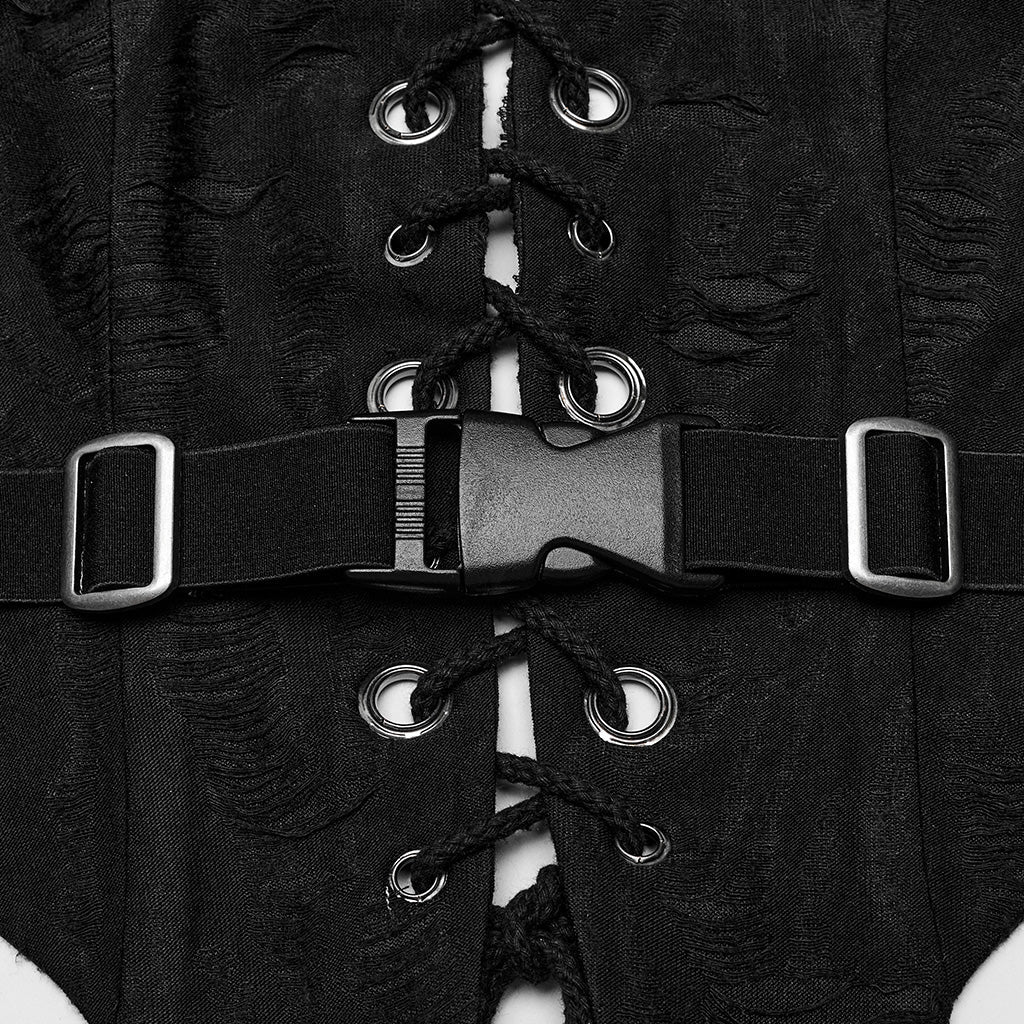 WY-1573MJF Punk Rave Punk Vest Lace-Up Halter Top with Metal Eyelets and Cut-Out Design?-??Punk Rave Clothing