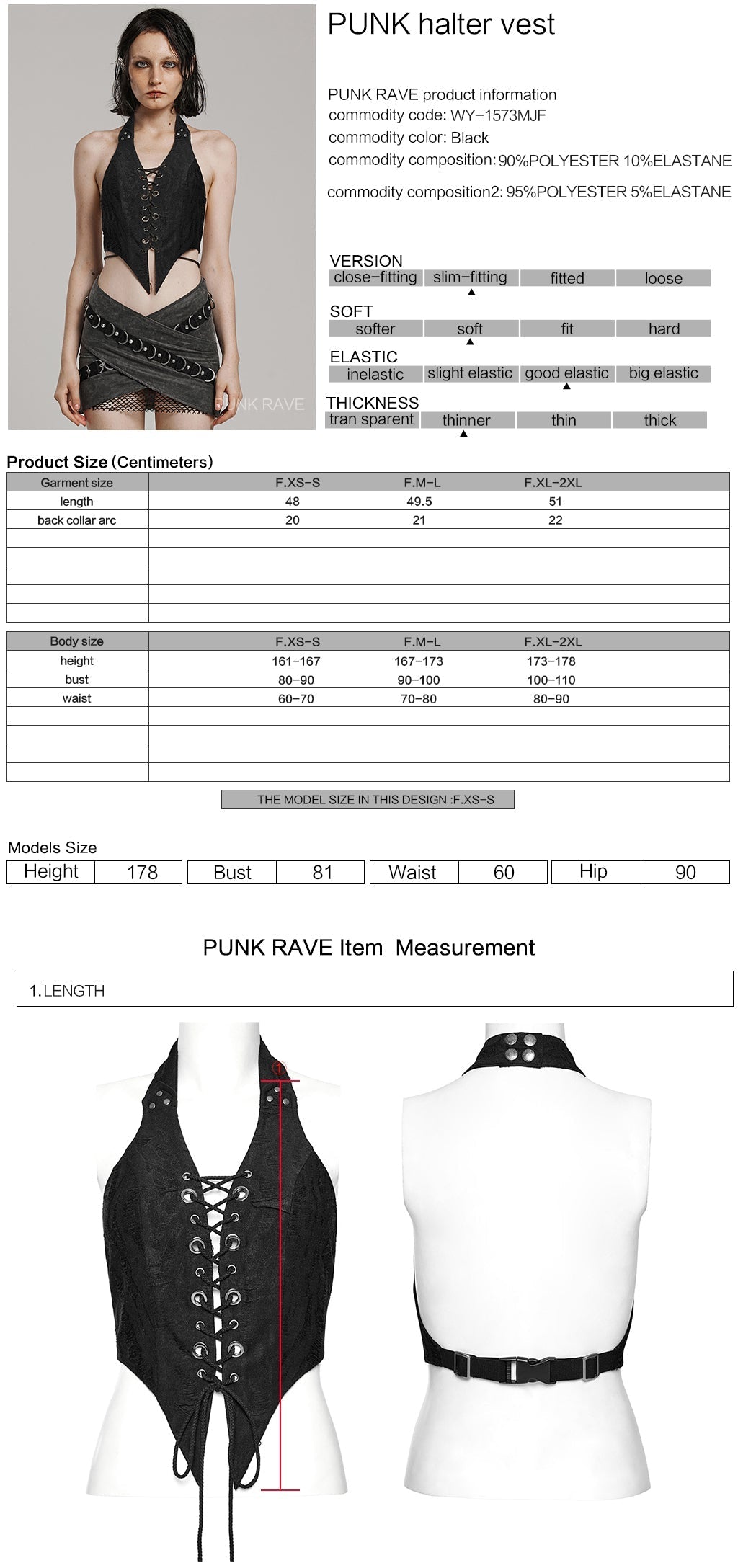 WY-1573MJF Punk Rave Punk Vest Lace-Up Halter Top with Metal Eyelets and Cut-Out Design?-??Punk Rave Clothing
