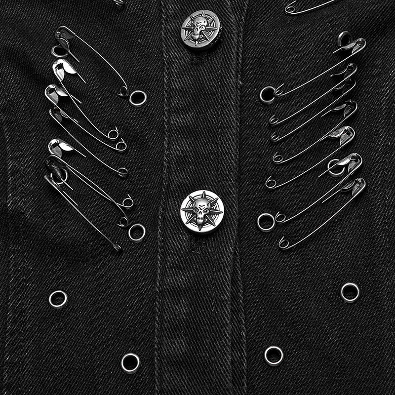 WY-1574MJF Punk Rave Punk Vest Sleeveless Long Hooded Denim Vest with Distressed Details?-??Punk Rave Clothing