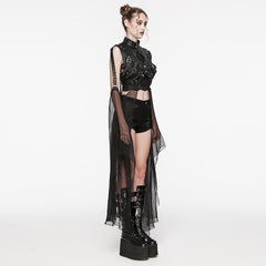 WY-1578DPF Gothic Mesh Layered Punk Jacket with Studded Harness Details