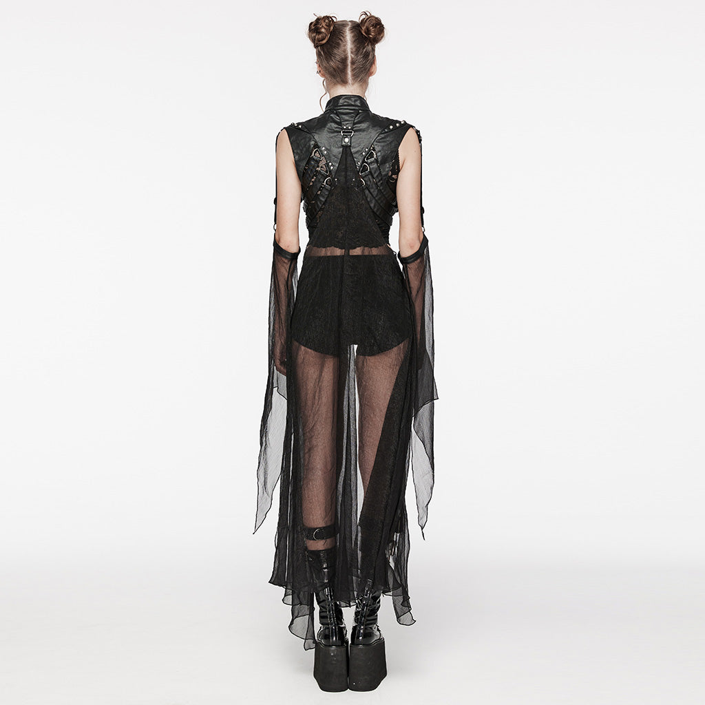 WY-1578DPF Gothic Mesh Layered Punk Jacket with Studded Harness Details