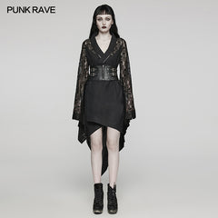 WY-1581XCF Punk Rave Lolita Coat Asymmetrical Gothic Dress with Lace Sleeves and Buckle Belt