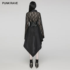 WY-1581XCF Punk Rave Lolita Coat Asymmetrical Gothic Dress with Lace Sleeves and Buckle Belt