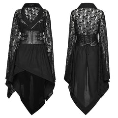 WY-1581XCF Punk Rave Lolita Coat Asymmetrical Gothic Dress with Lace Sleeves and Buckle Belt