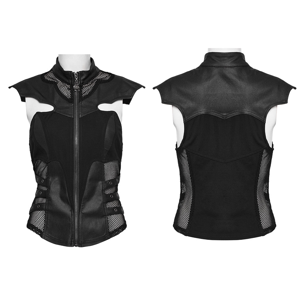 WY-1582MJF Edgy Gothic Punk Vest with Strap Detail and Zipper Closure