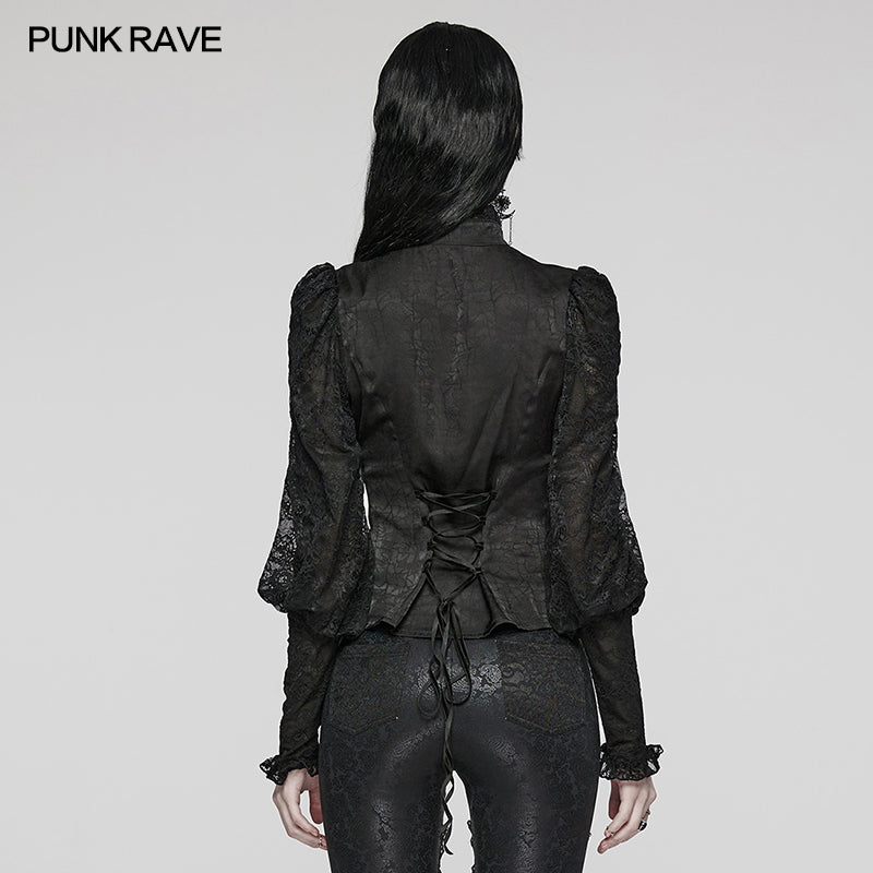 WY-1583CCF Punk Rave Gothic Shirt Victorian Lace Long Sleeve Blouse with Ruffle Detail