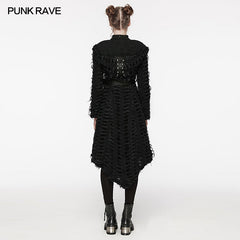 WY-1588XCF Punk Rave Gothic Textured Asymmetrical Coat with Hood and Belt Detail