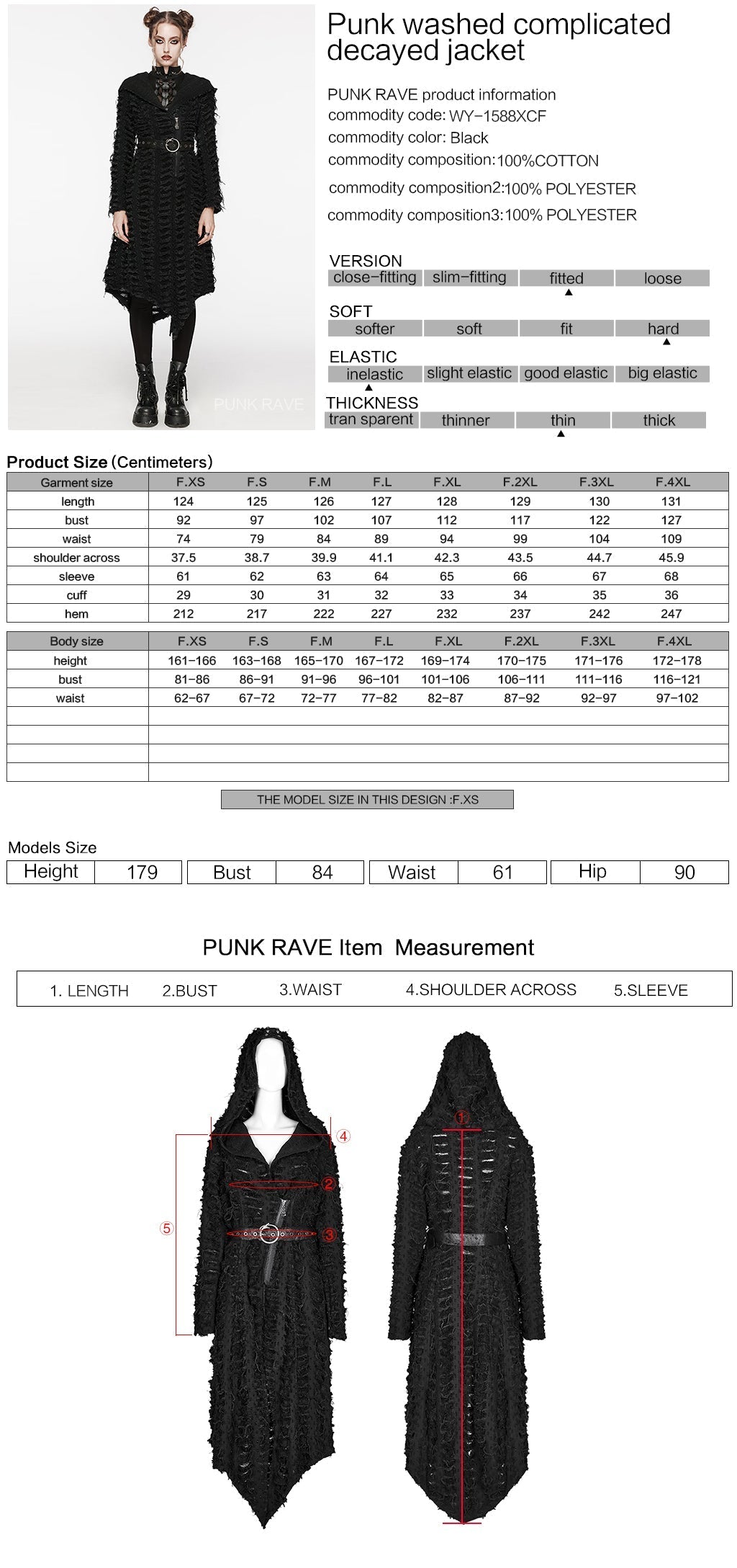 WY-1588XCF Punk Rave Gothic Textured Asymmetrical Coat with Hood and Belt Detail?-??Punk Rave Clothing