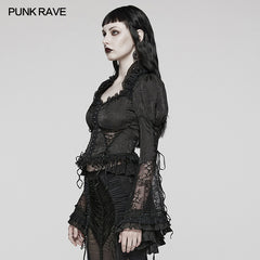 WY-1589CCF Punk Rave Gothic Lace-Up Victorian Blouse with Bell Sleeves