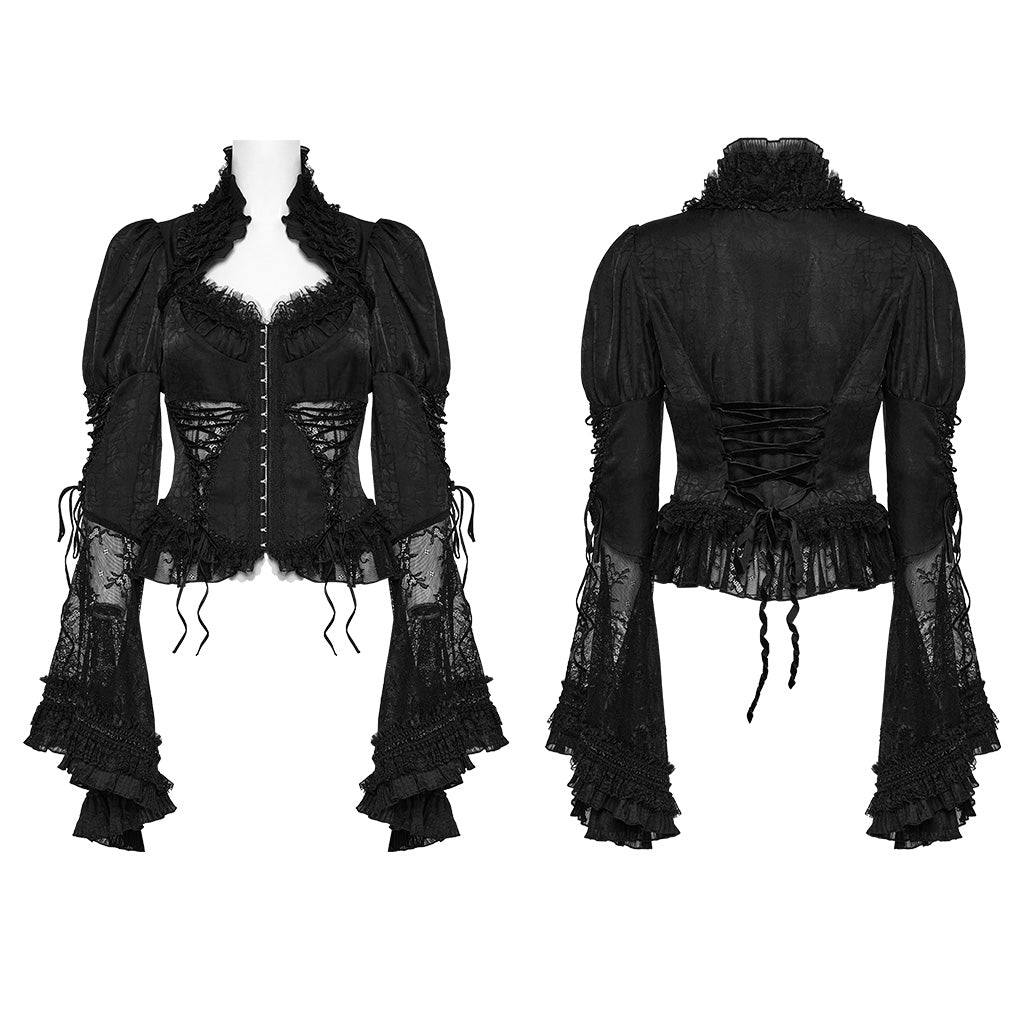 WY-1589CCF Punk Rave Gothic Lace-Up Victorian Blouse with Bell Sleeves?-??Punk Rave Clothing