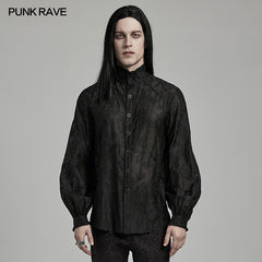 WY-1594CCM Punk Rave Gothic Sheer black Victorian Shirt with Lace Accents