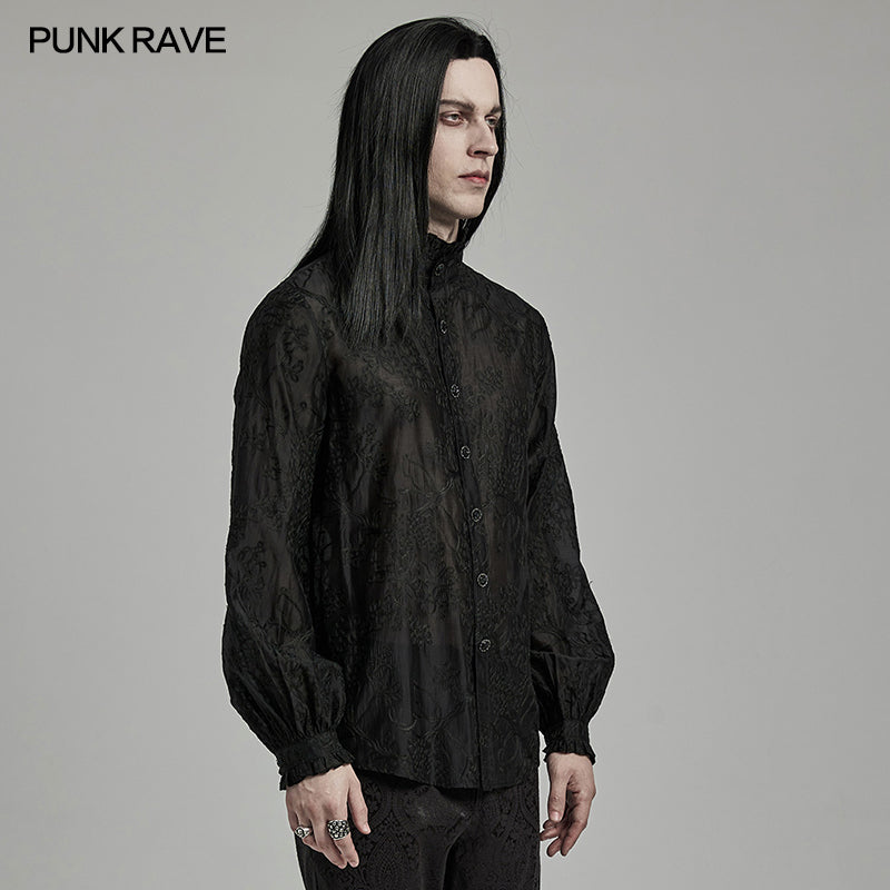 WY-1594CCM Punk Rave Gothic Sheer black Victorian Shirt with Lace Accents?-??Punk Rave Clothing