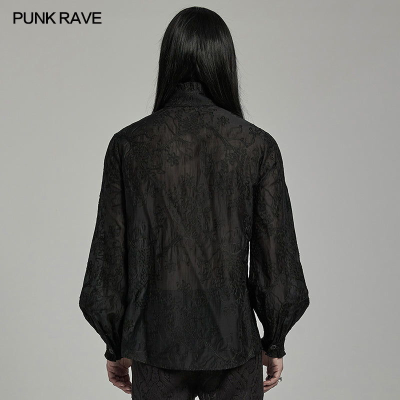 WY-1594CCM Punk Rave Gothic Sheer black Victorian Shirt with Lace Accents