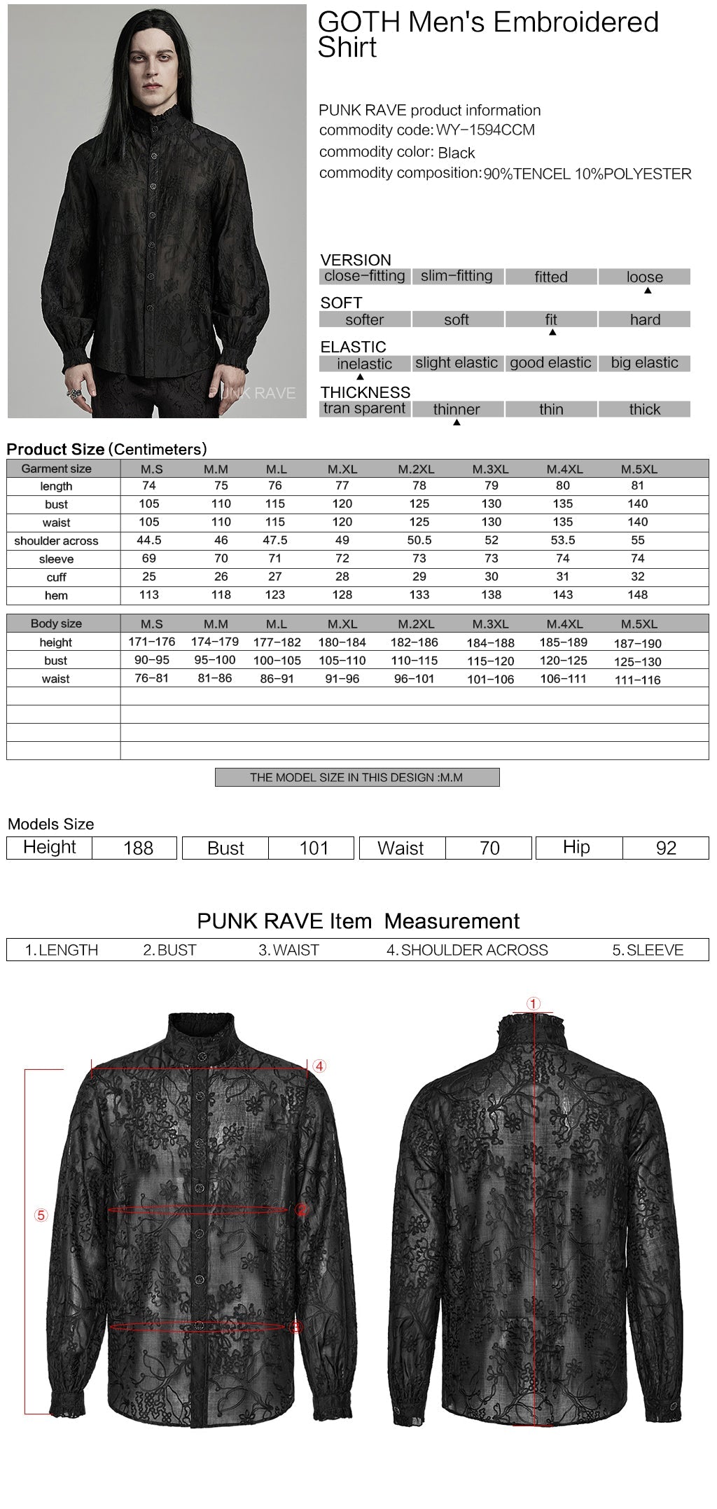 WY-1594CCM Punk Rave Gothic Sheer black Victorian Shirt with Lace Accents?-??Punk Rave Clothing