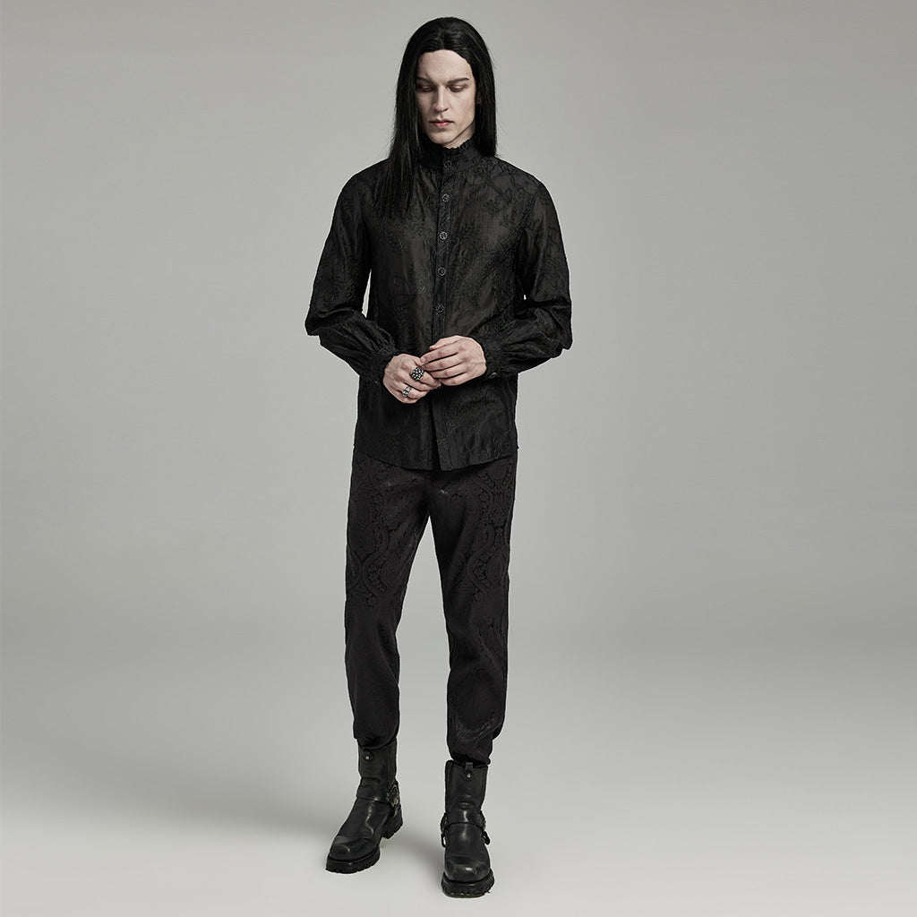 WY-1594CCM Punk Rave Gothic Sheer black Victorian Shirt with Lace Accents?-??Punk Rave Clothing