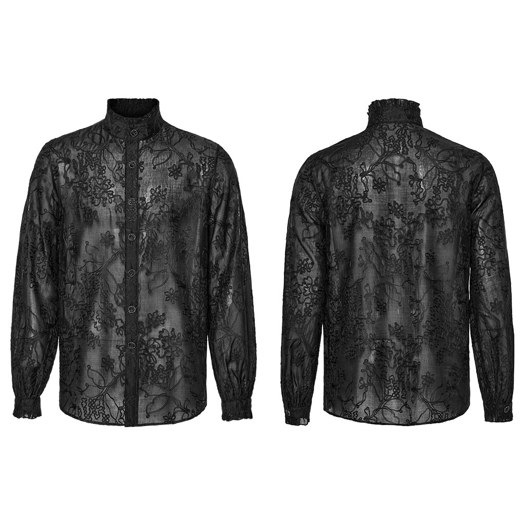 WY-1594CCM Punk Rave Gothic Sheer black Victorian Shirt with Lace Accents?-??Punk Rave Clothing