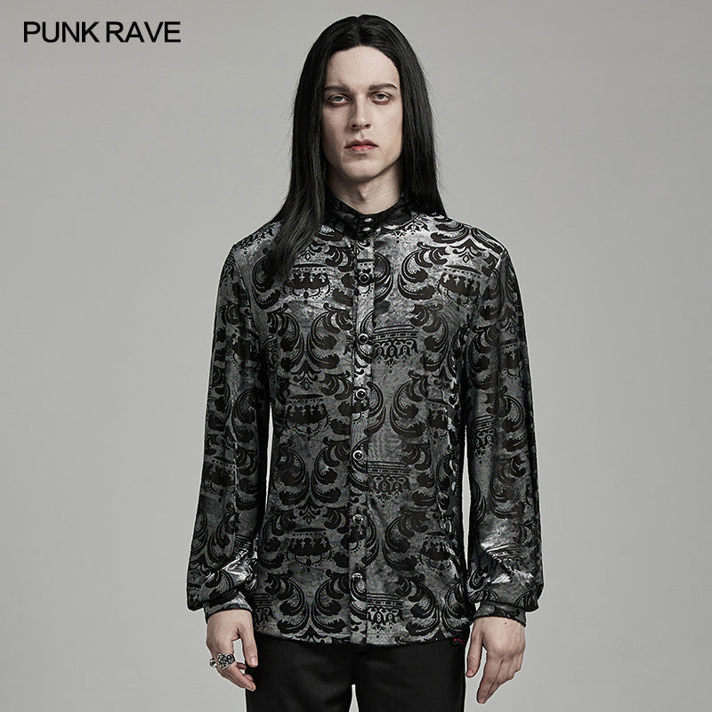 WY-1595CCM Punk Rave Gothic Baroque Patterned Satin Shirt for Men