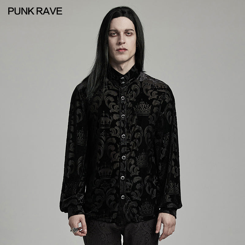 WY-1595CCM Punk Rave Gothic Baroque Patterned Satin Shirt for Men