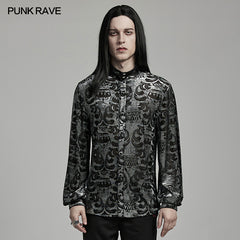 WY-1595CCM Punk Rave Gothic Baroque Patterned Satin Shirt for Men