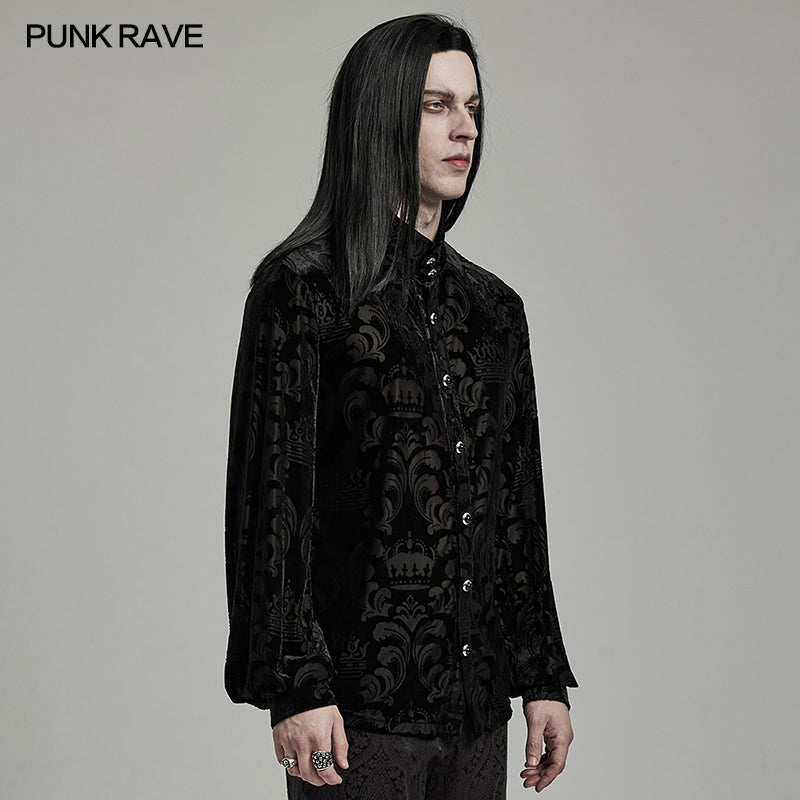 WY-1595CCM Punk Rave Gothic Baroque Patterned Satin Shirt for Men