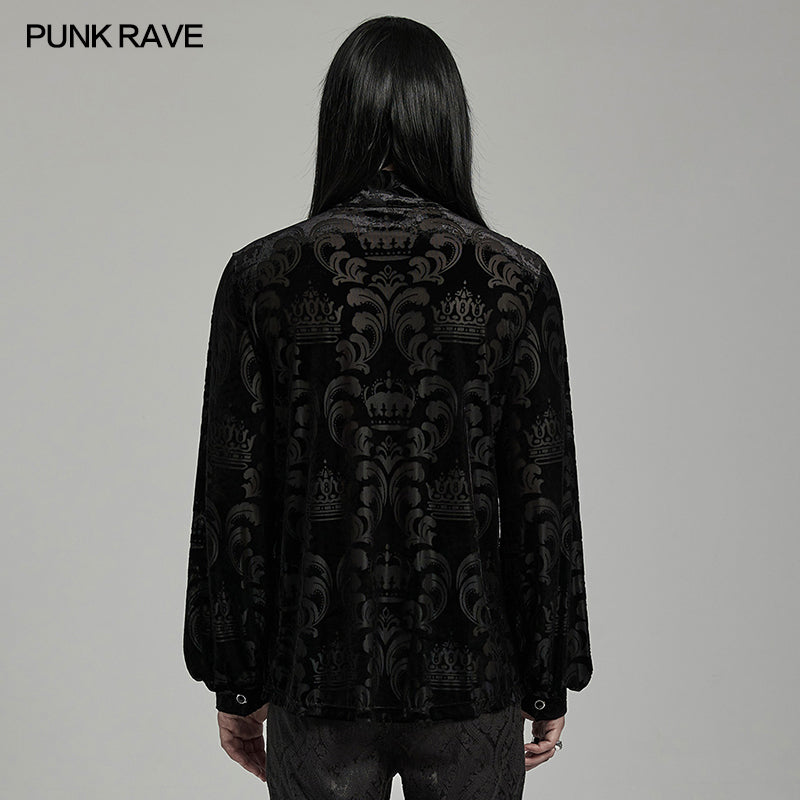 WY-1595CCM Punk Rave Gothic Baroque Patterned Satin Shirt for Men