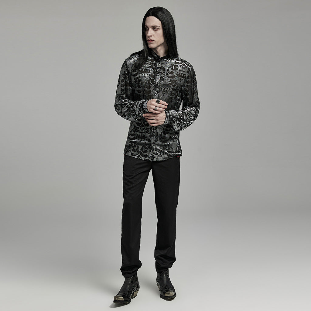 WY-1595CCM Punk Rave Gothic Baroque Patterned Satin Shirt for Men