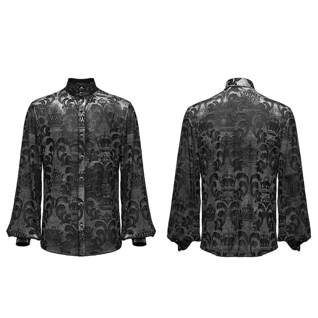 WY-1595CCM Punk Rave Gothic Baroque Patterned Satin Shirt for Men