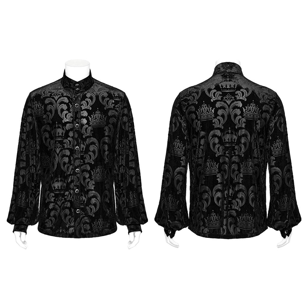 WY-1595CCM Punk Rave Gothic Baroque Patterned Satin Shirt for Men