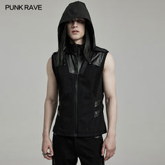 WY-1598MJM Techwear-Inspired Hooded Punk Vest with Leather Accents