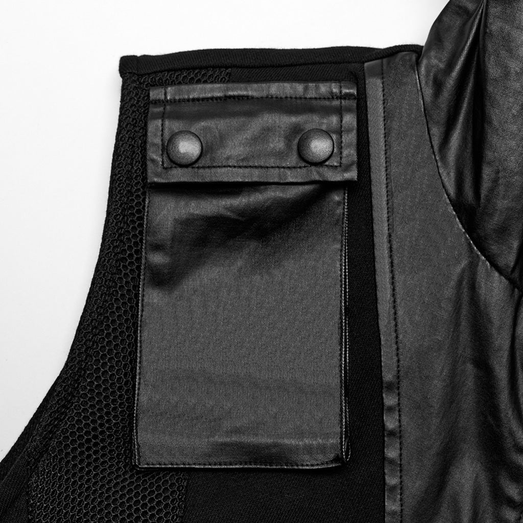 WY-1598MJM Techwear-Inspired Hooded Punk Vest with Leather Accents?-??Punk Rave Clothing