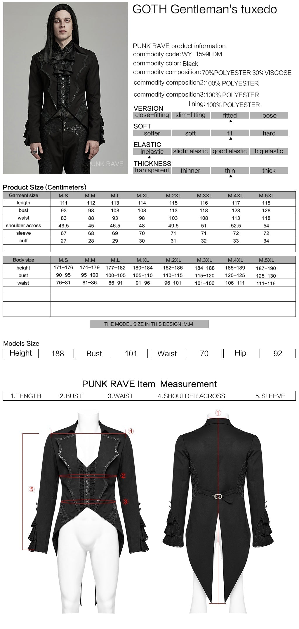 WY-1599LDM Gothic Victorian Tailcoat with Dramatic Ruffled Details?-??Punk Rave Clothing