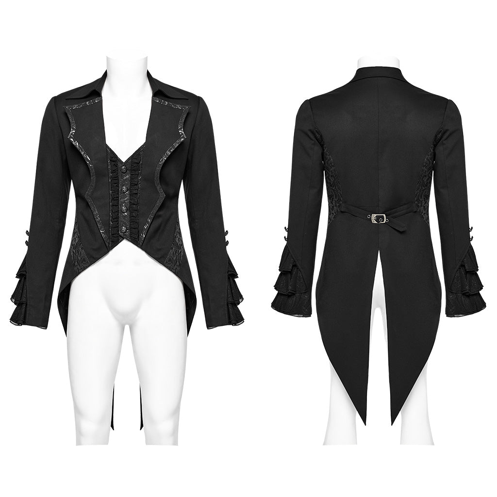 WY-1599LDM Gothic Victorian Tailcoat with Dramatic Ruffled Details?-??Punk Rave Clothing