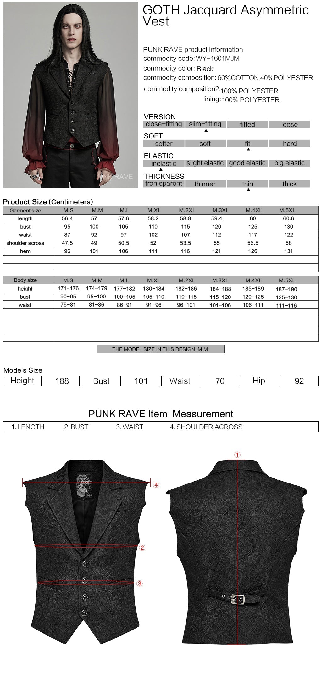 WY-1601MJM Gothic Jacquard Asymmetric Vest Vintage Victorian Tailored Waistcoat?-??Punk Rave Clothing