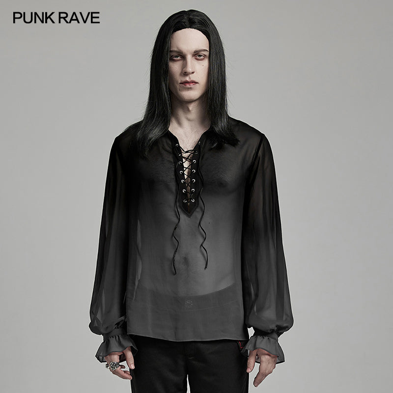 WY-1604CCM Sheer Ombre Lace-Up Gothic Shirts Men’s Flowing Blouse