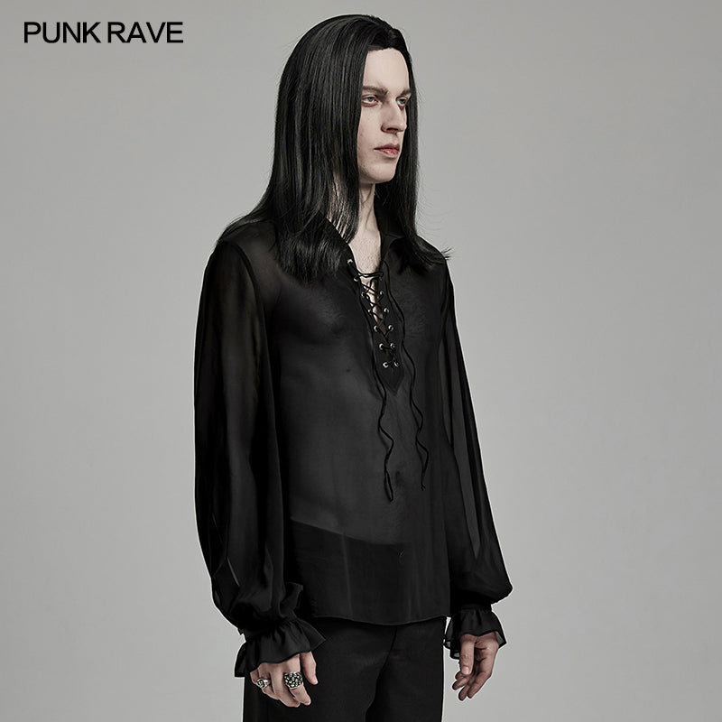 WY-1604CCM Sheer Ombre Lace-Up Gothic Shirts Men’s Flowing Blouse