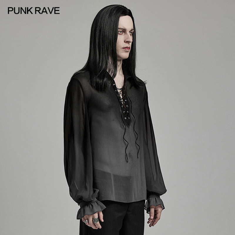 WY-1604CCM Sheer Ombre Lace-Up Gothic Shirts Men’s Flowing Blouse