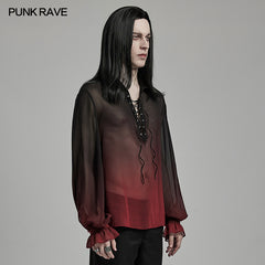 WY-1604CCM Sheer Ombre Lace-Up Gothic Shirts Men’s Flowing Blouse