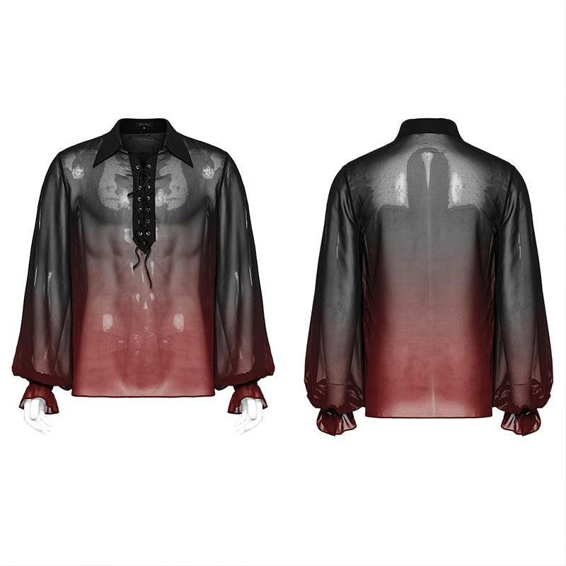 WY-1604CCM Sheer Ombre Lace-Up Gothic Shirts Men’s Flowing Blouse