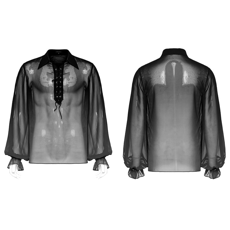 WY-1604CCM Sheer Ombre Lace-Up Gothic Shirts Men’s Flowing Blouse