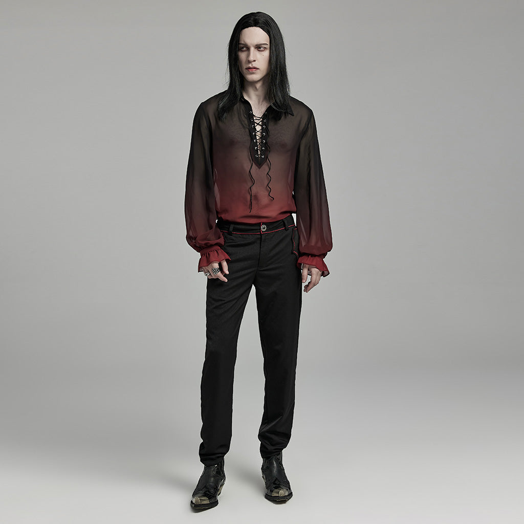 WY-1604CCM Sheer Ombre Lace-Up Gothic Shirts Men’s Flowing Blouse