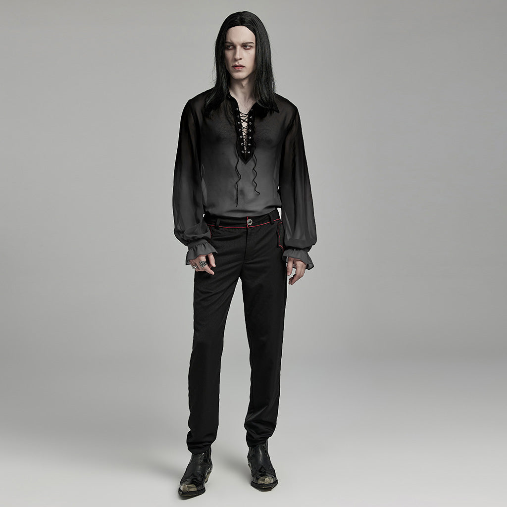 WY-1604CCM Sheer Ombre Lace-Up Gothic Shirts Men’s Flowing Blouse