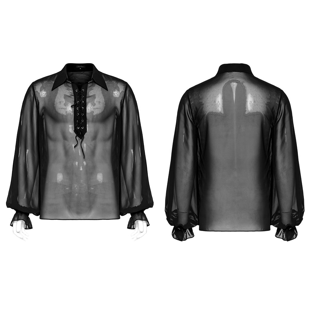 WY-1604CCM Sheer Ombre Lace-Up Gothic Shirts Men’s Flowing Blouse