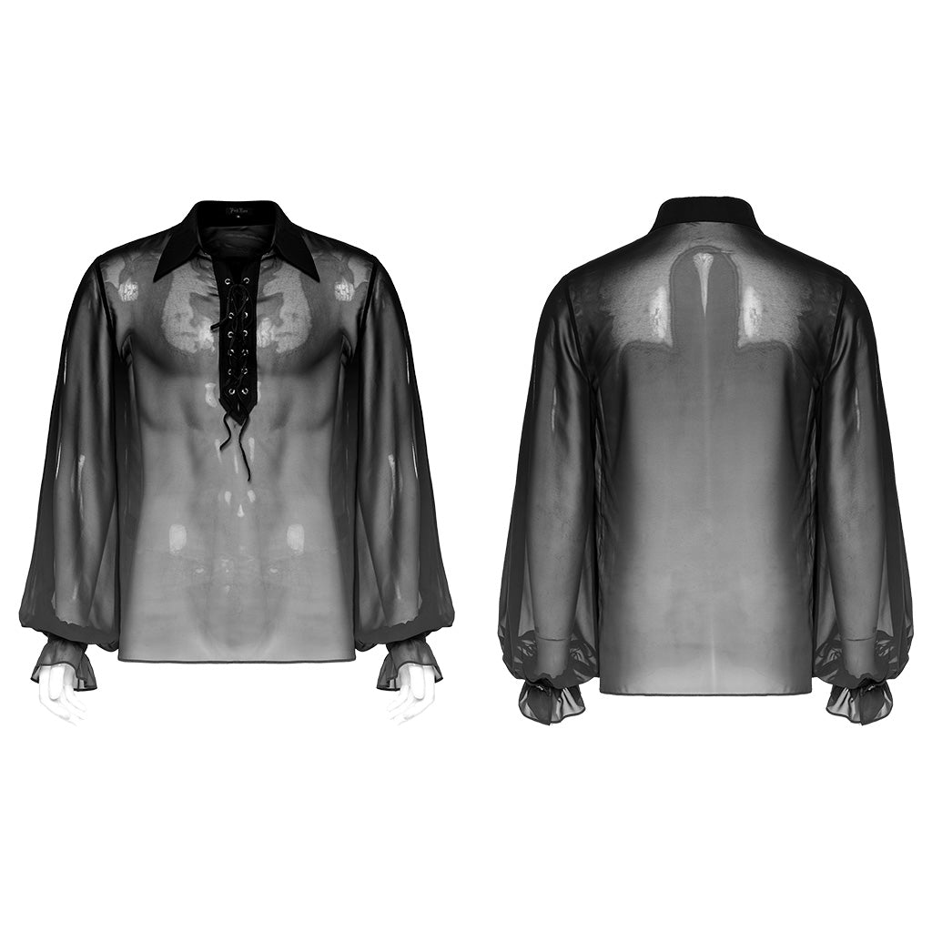 WY-1604CCM Sheer Ombre Lace-Up Gothic Shirts Men’s Flowing Blouse