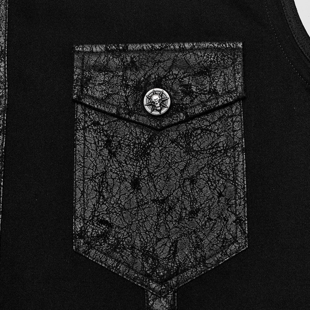 WY-1606CWM Mens Asymmetric Mesh Punk Sleeveless Shirt with Rivet Detail?-??Punk Rave Clothing