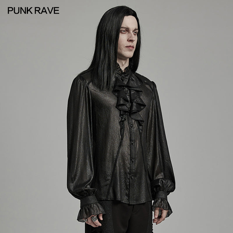 WY-1607CCM Gothic Ruffled Punk Shirt With Dramatic Bell Sleeves